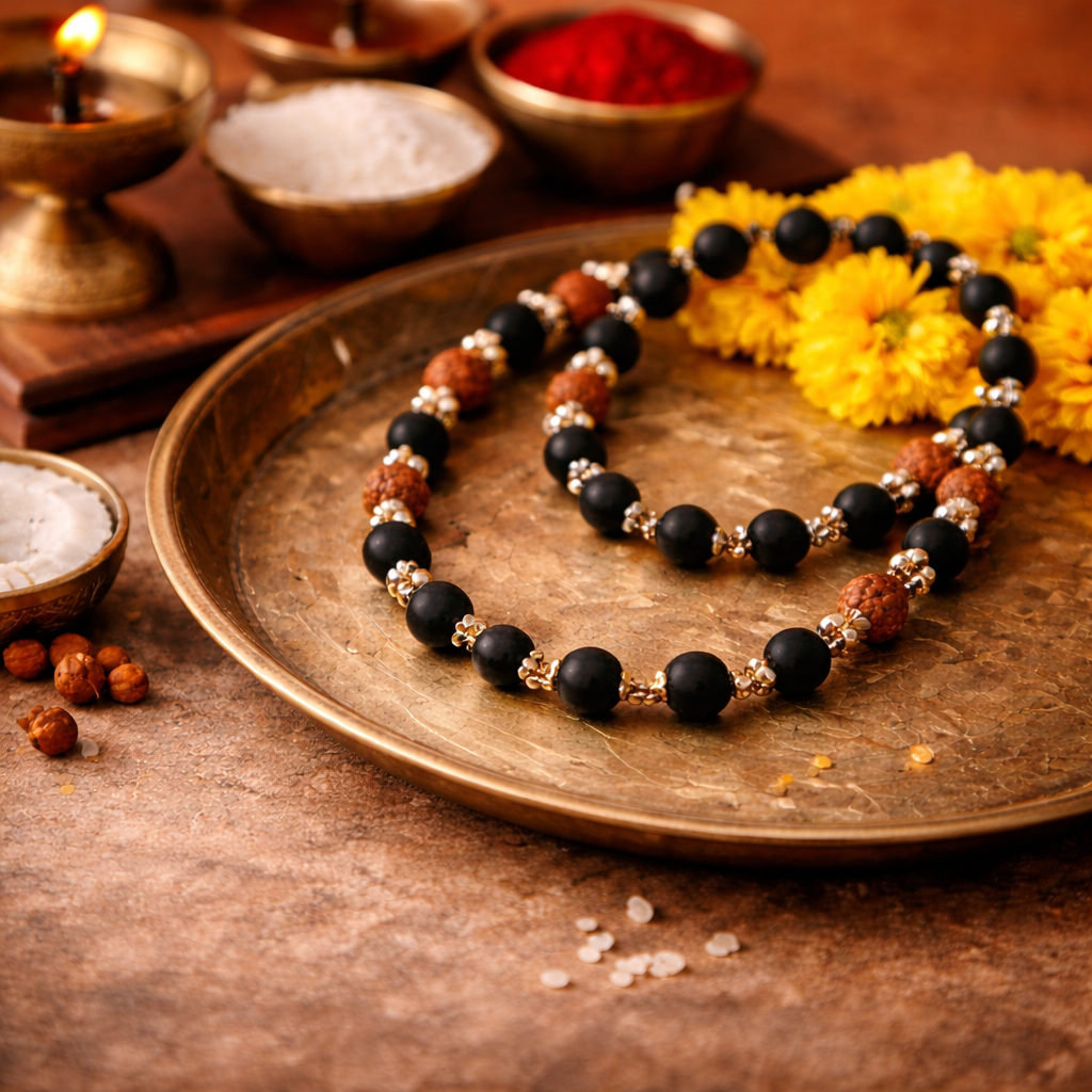 Karungali Rudraksha Malai Gold Plated Necklace