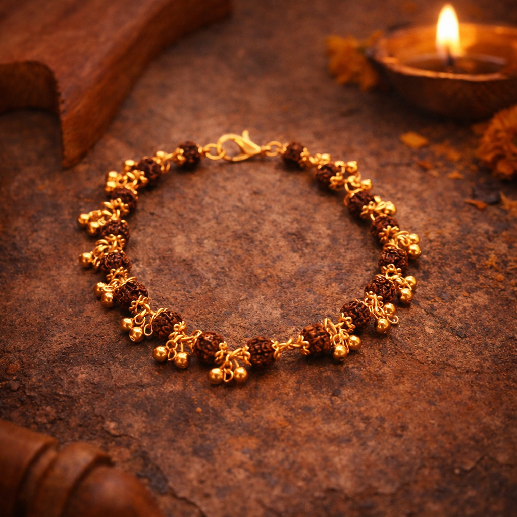 Gold Plated Rudraksha Bracelet For Women