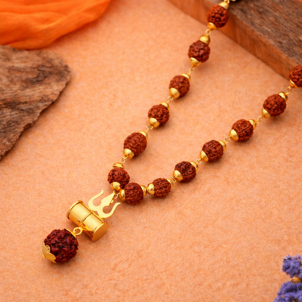 Rudraksha Trishool Necklace (Gold Plated)