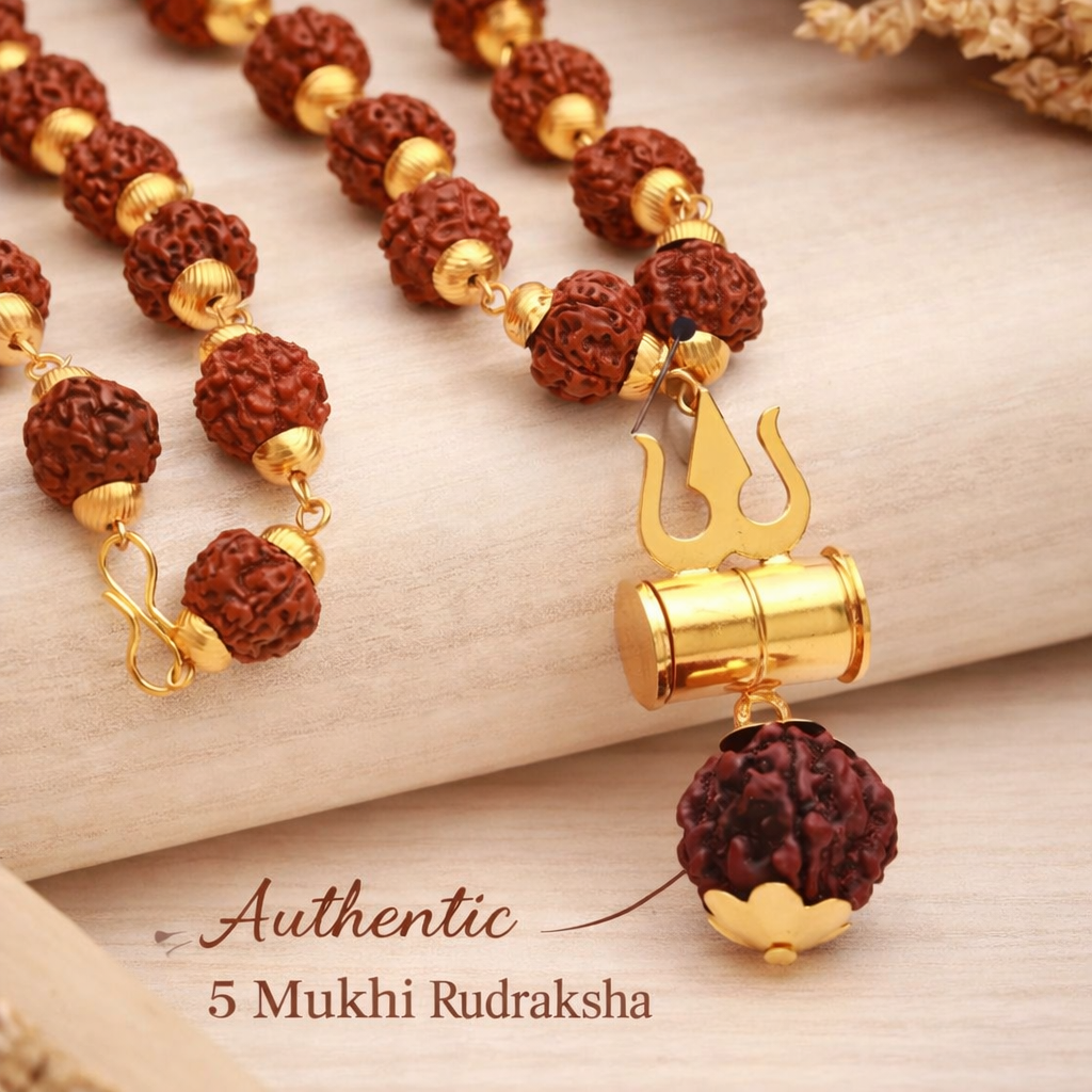 Rudraksha Trishool Necklace (Gold Plated)