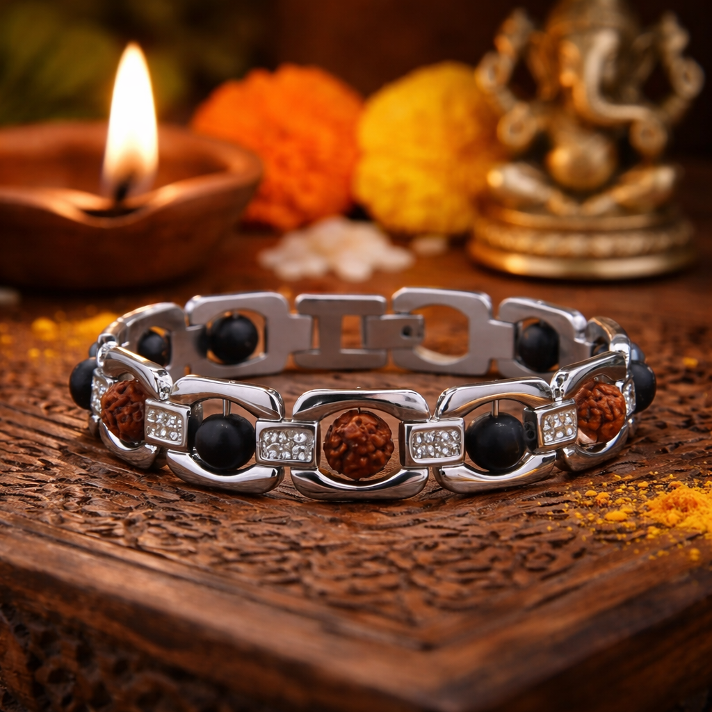 Silver Plated Rudraksha Karungali Bracelet