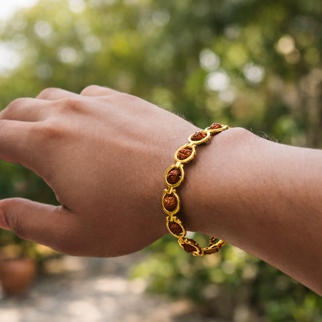 Gold Plated Round Rudraksha Bracelet