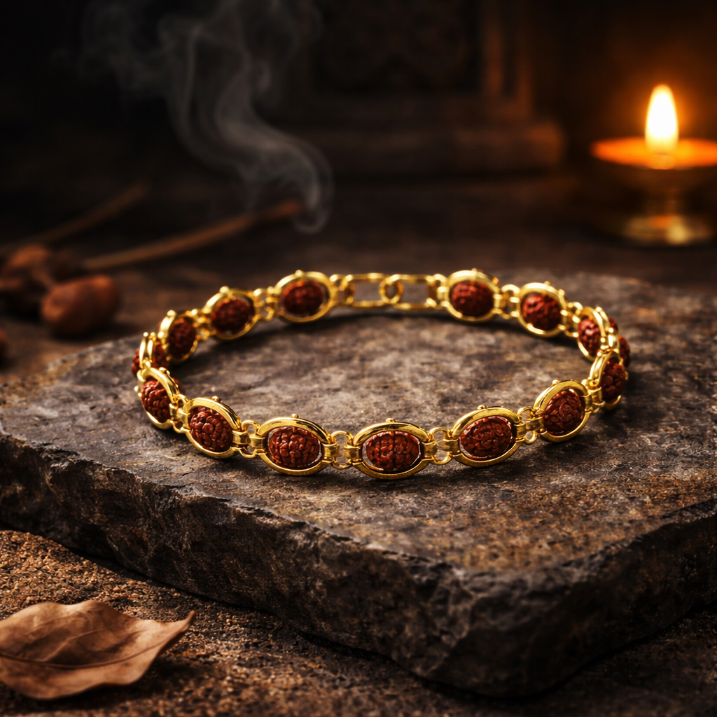 Gold Plated Round Rudraksha Bracelet