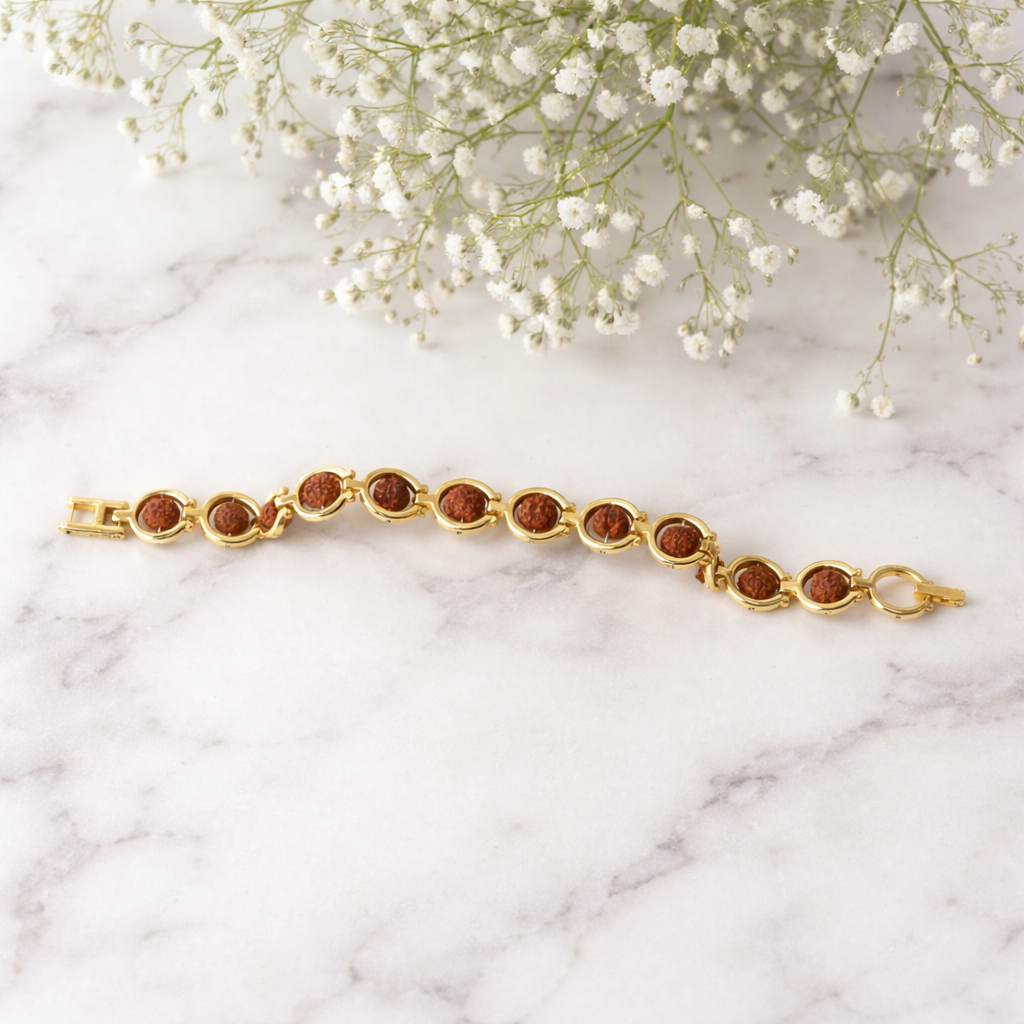 Gold Plated Round Rudraksha Bracelet