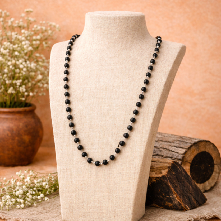 Karungali Malai Silver Cap Necklace
