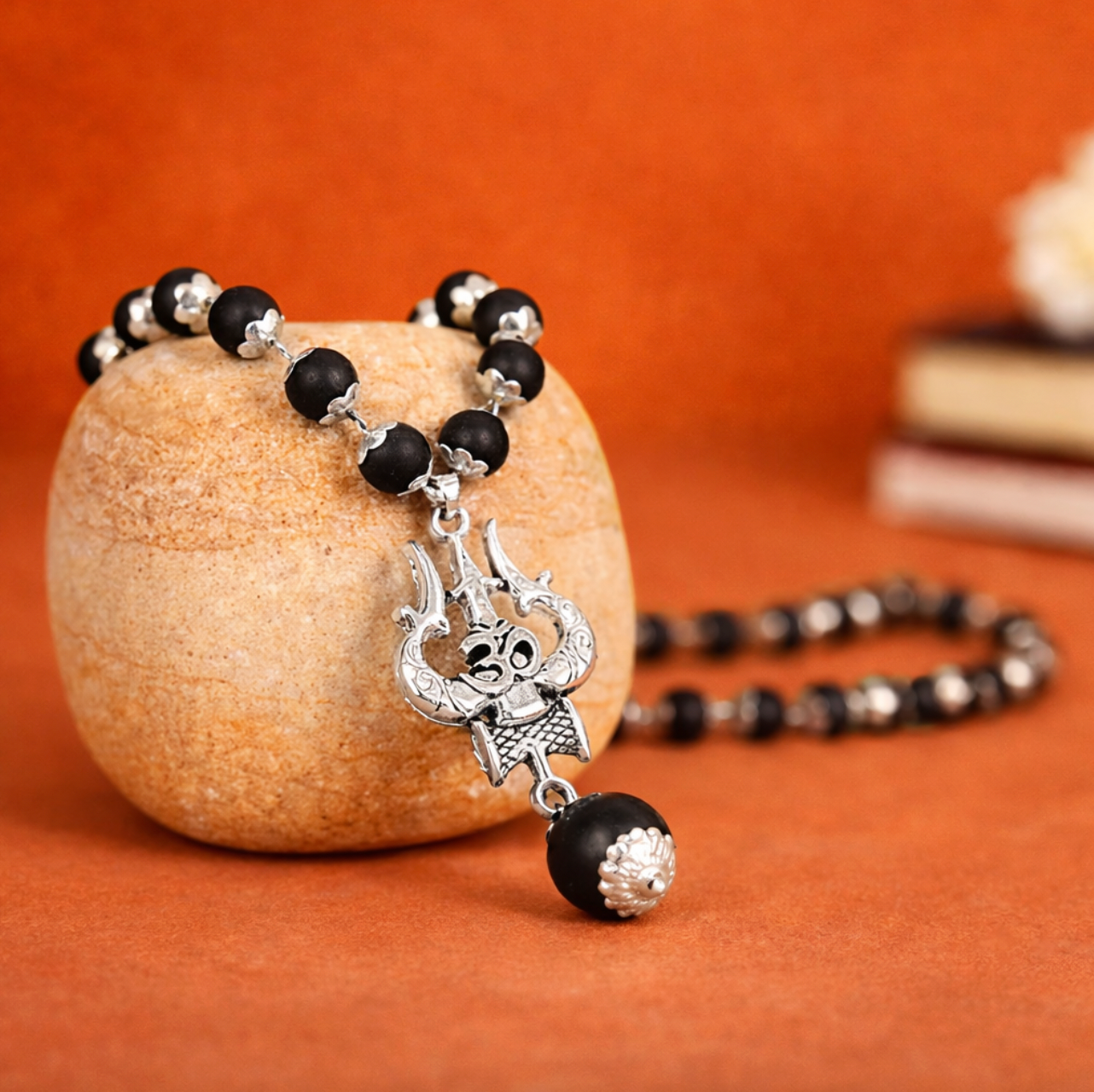 Om Shiva Karungali Necklace with Trishool Pendant