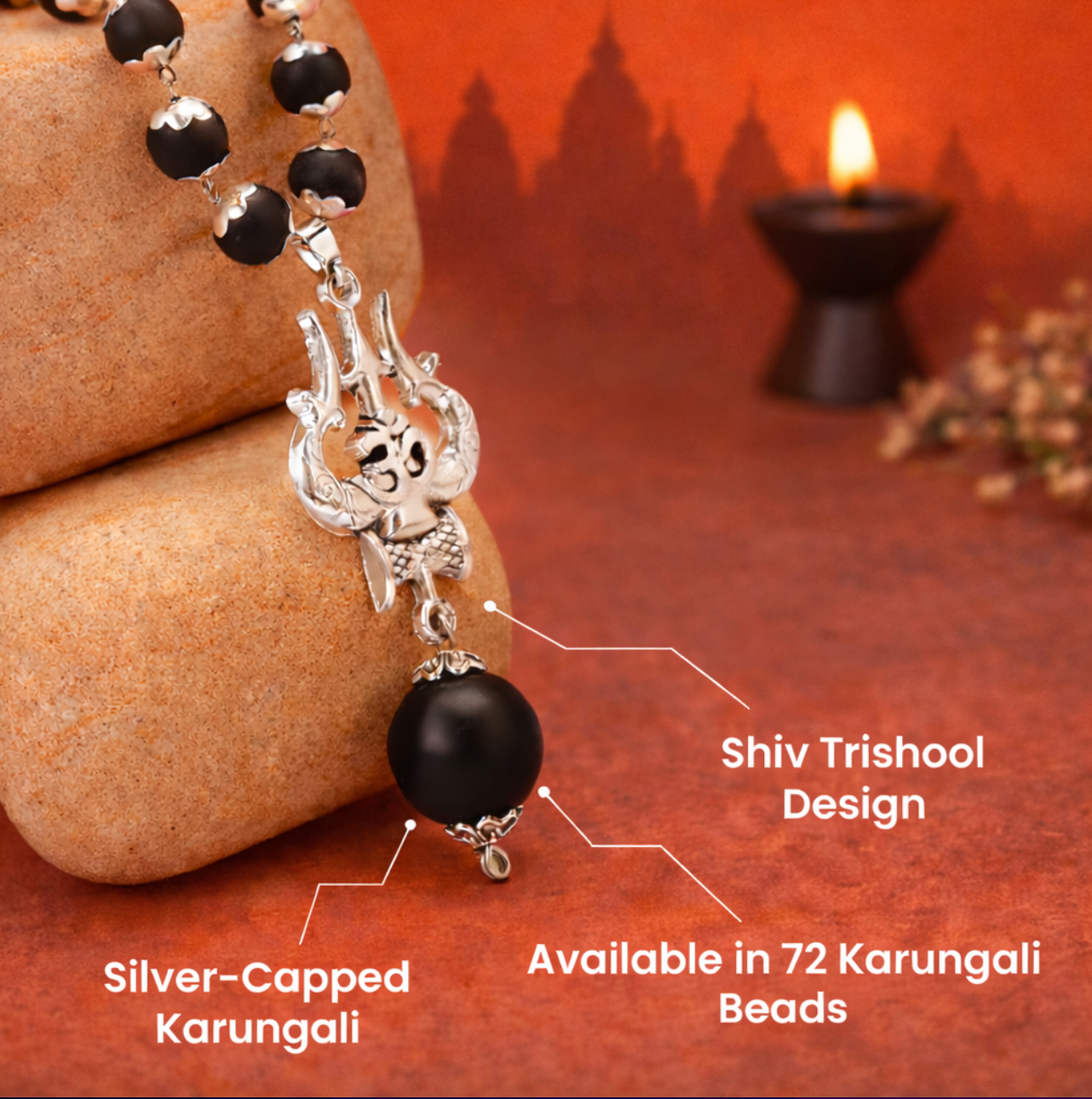 Om Shiva Karungali Necklace with Trishool Pendant
