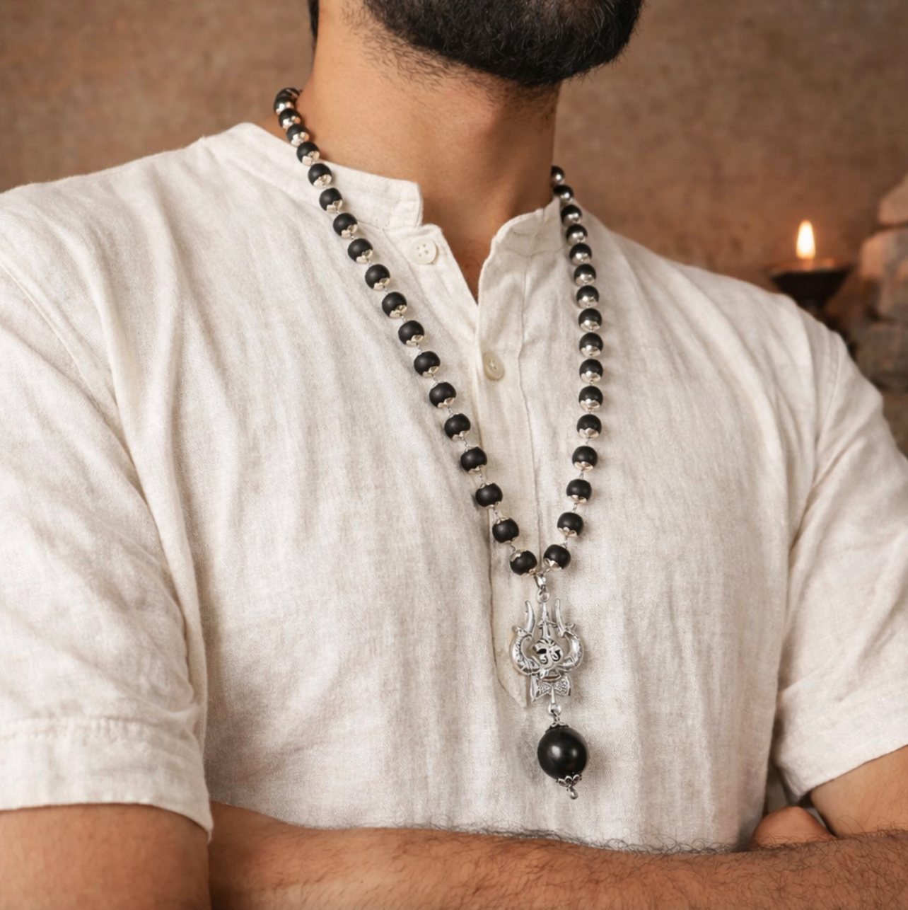 Om Shiva Karungali Necklace with Trishool Pendant