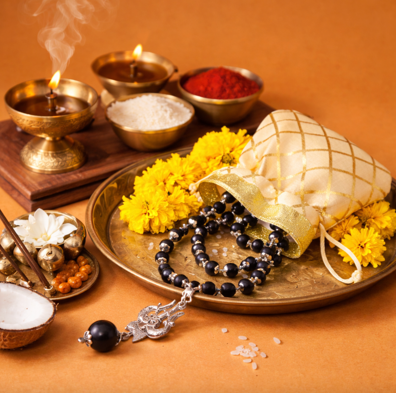 Om Shiva Karungali Necklace with Trishool Pendant