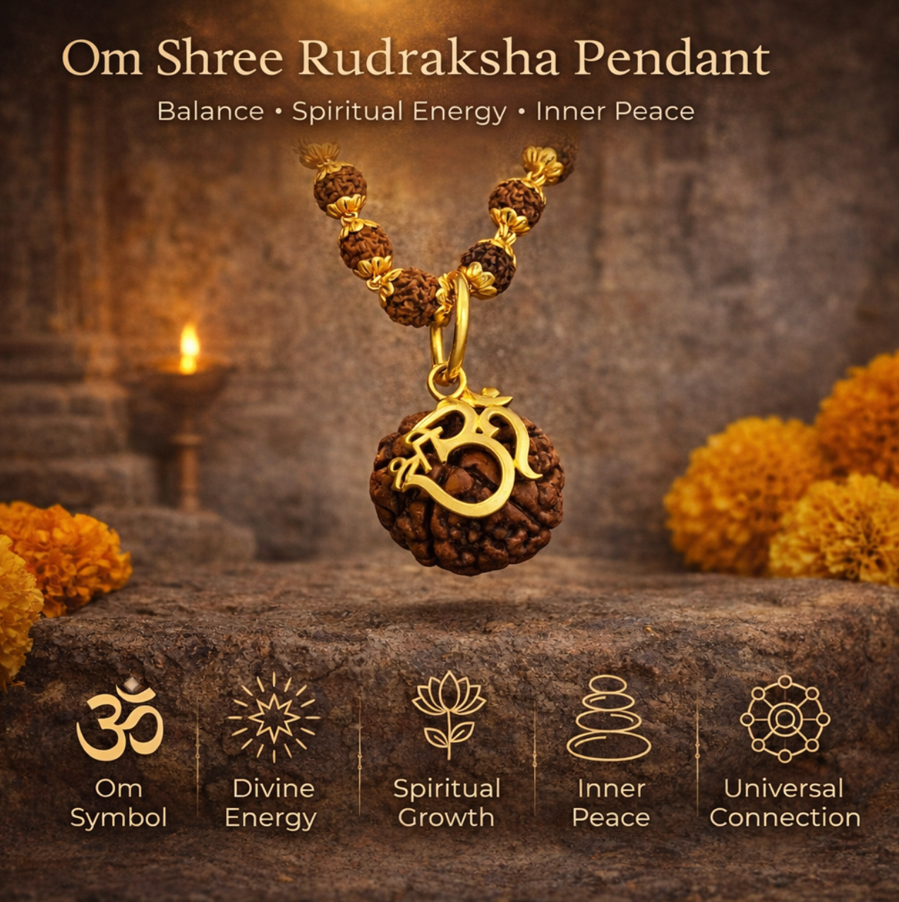 Om Rudraksha Necklace Design (Gold Plated)