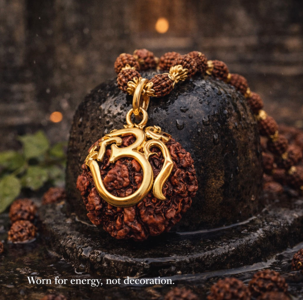Om Rudraksha Necklace Design (Gold Plated)